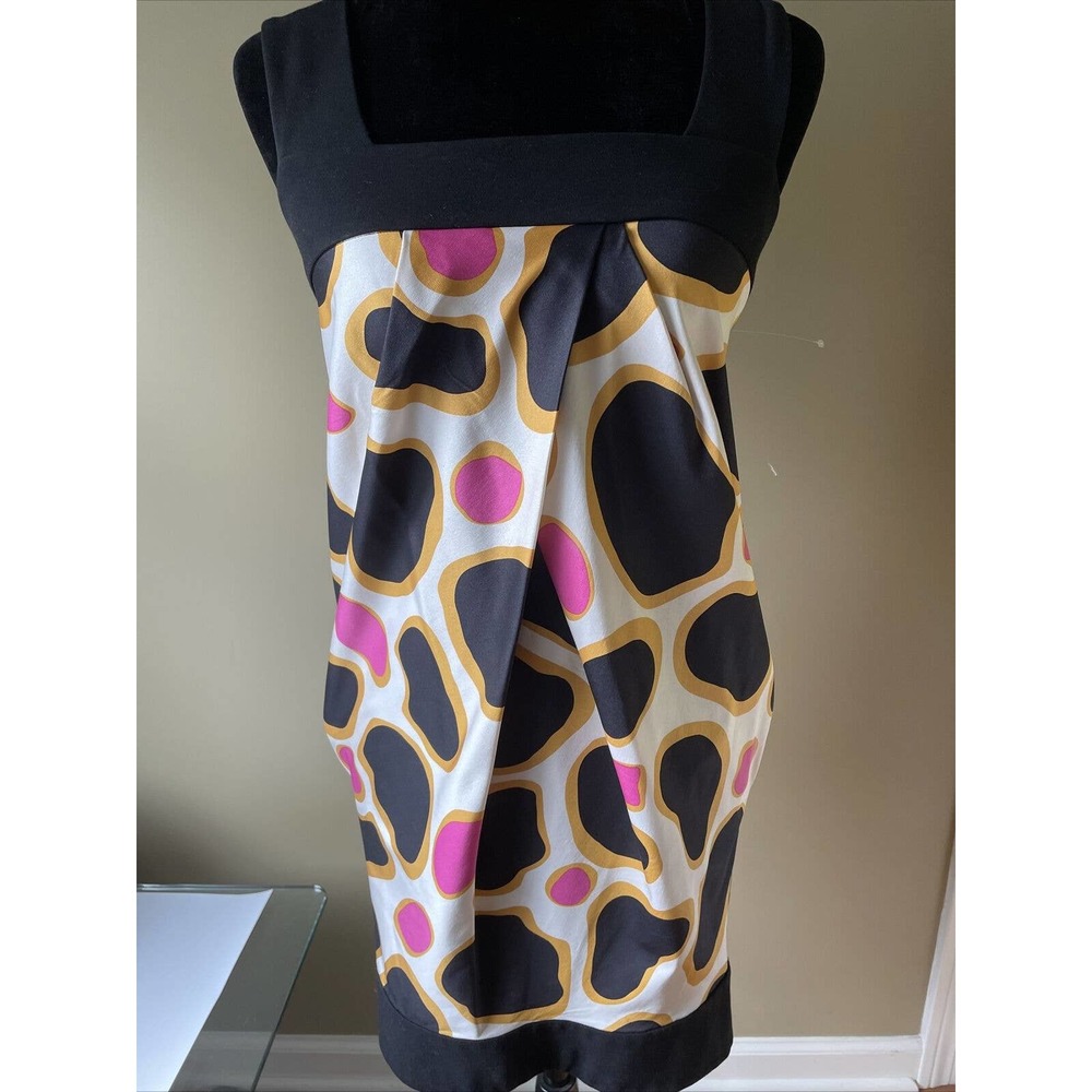 DIANE von FURSTENBERG silk blend Graphic Dress sleeveless black trim sz 0 new